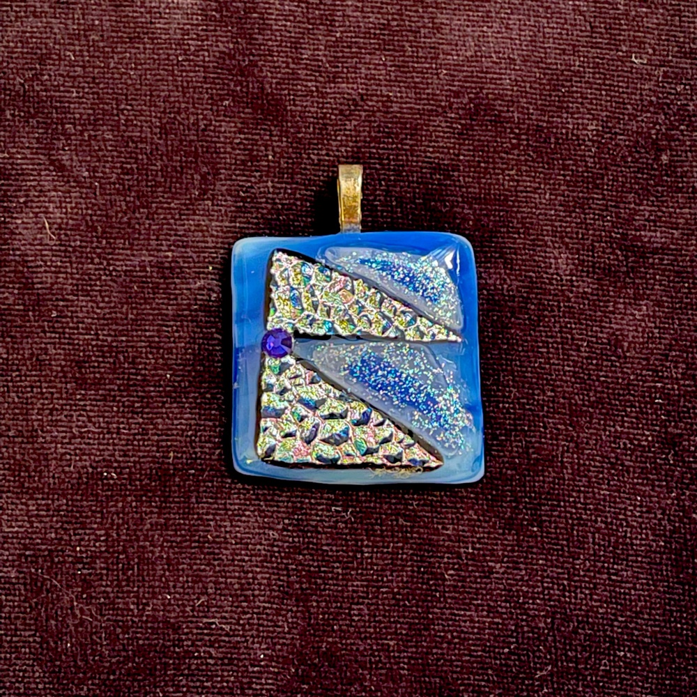 Handmade pendant. Royal blue. 2”x2”. Chain not included.